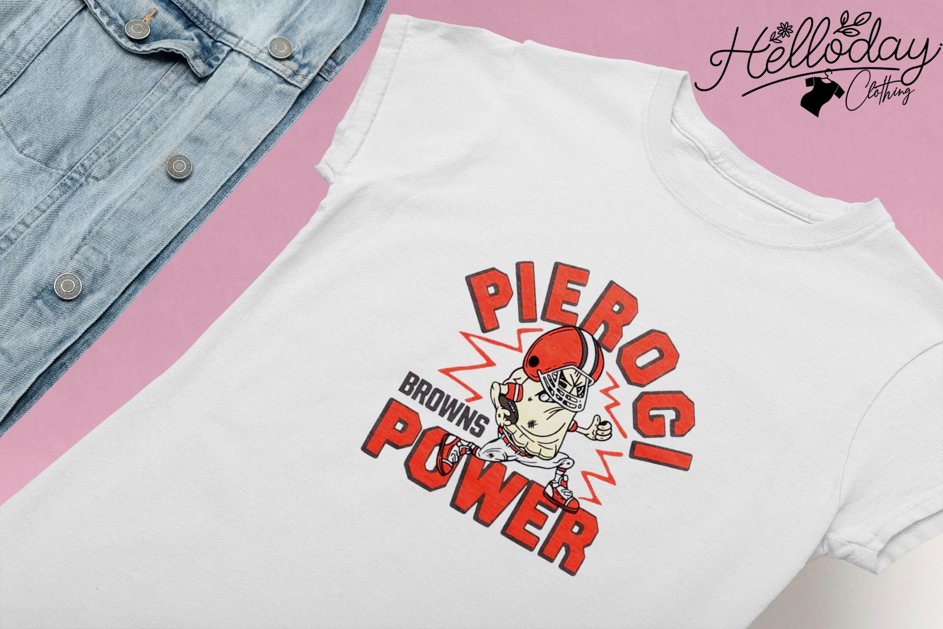 Cleveland Browns Pierogi Power T-Shirt from Homage. | Officially Licensed Vintage NFL Apparel from Homage Pro Shop.