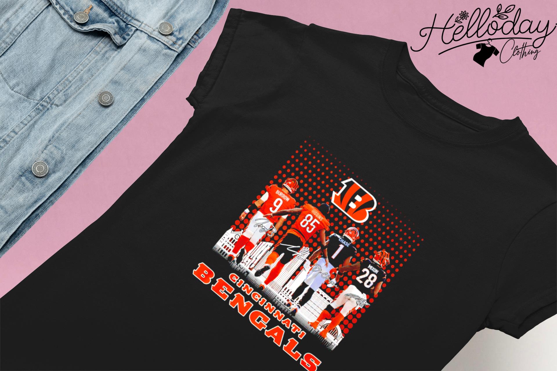 Cincinnati Bengals Burrow Higgins Mixon Chase Santa Hat Abbey Road  signatures shirt, hoodie, sweater, long sleeve and tank top