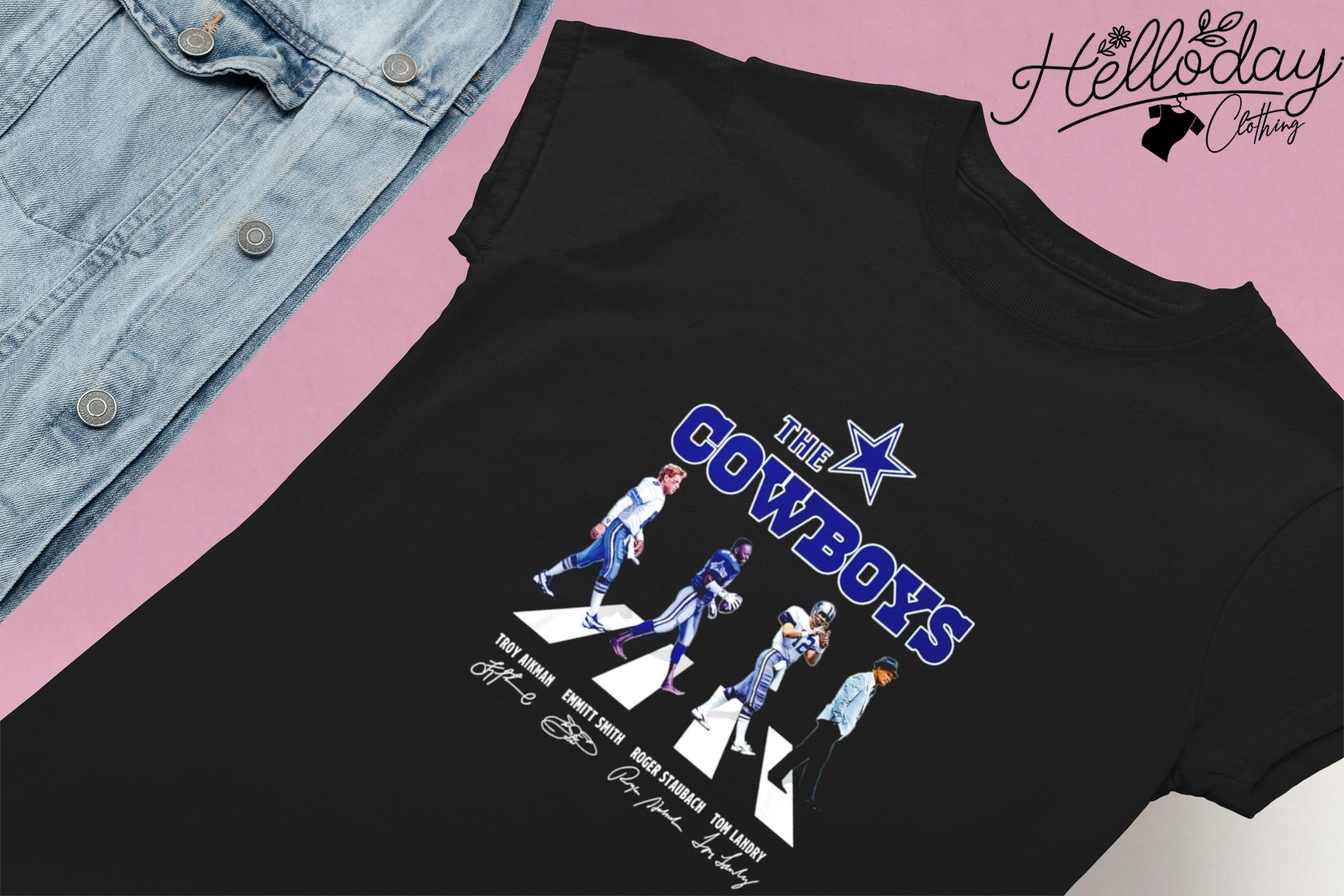 The Cowboys abbey road Troy Aikman Emmitt Smith Roger Staubach and Tom  Landry signature shirt, hoodie, sweater, long sleeve and tank top