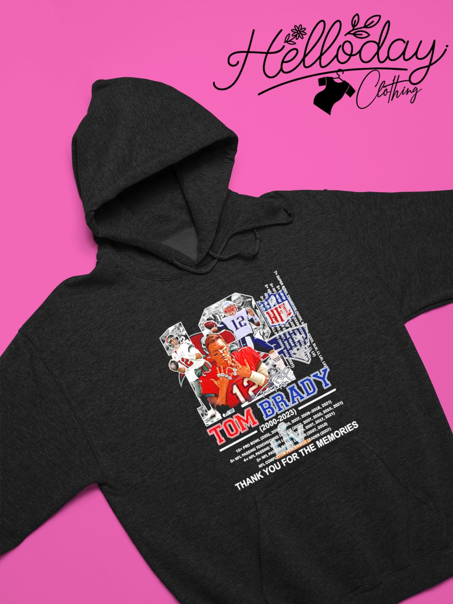 Official tom Brady 23 years 2000-2023 thank you for the memories signature  shirt, hoodie, longsleeve, sweatshirt, v-neck tee