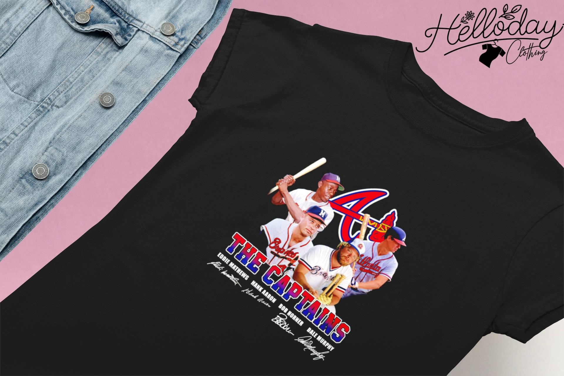 The Captains Eddie Mathews Hank Aaron Bob Horner Dale Murphy signatures  shirt, hoodie, sweater, long sleeve and tank top