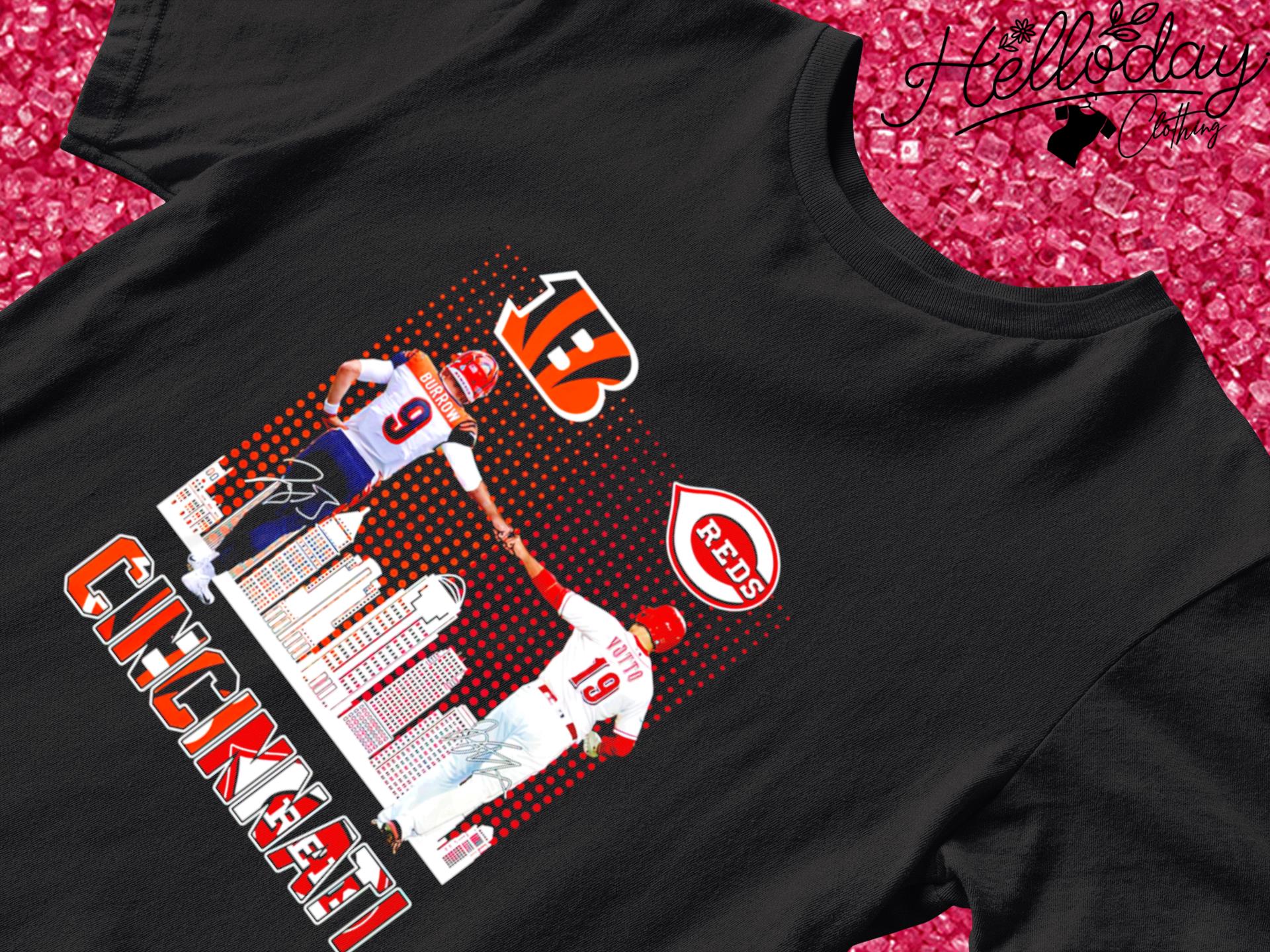 Joe Burrow Cincinnati Bengals and Joey Votto Cincinnati Reds Skyline City  signature shirt, hoodie, sweater, long sleeve and tank top