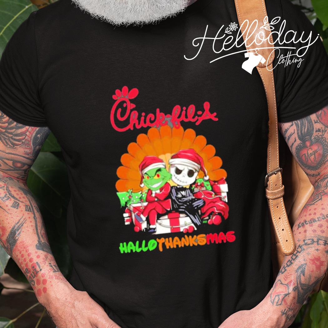 https://images.hellodayclothing.com/2023/09/santa-grinch-and-jack-skellington-chick-fil-a-hallothanksmas-funny-shirt-Shirt.jpg