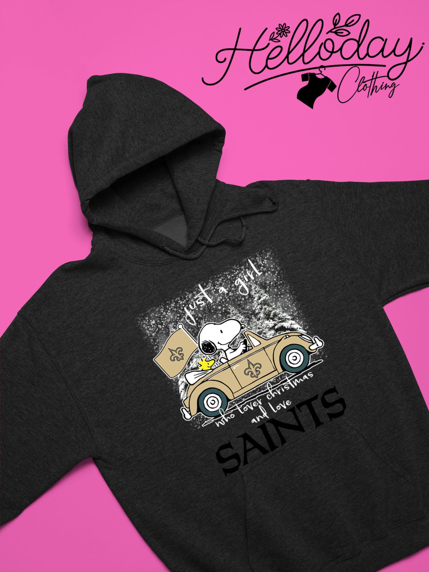 Snoopy and Woodstock Peanuts Just A Girl Who Lover Christmas And Love New  Orleans Saints shirt, hoodie, sweater, long sleeve and tank top