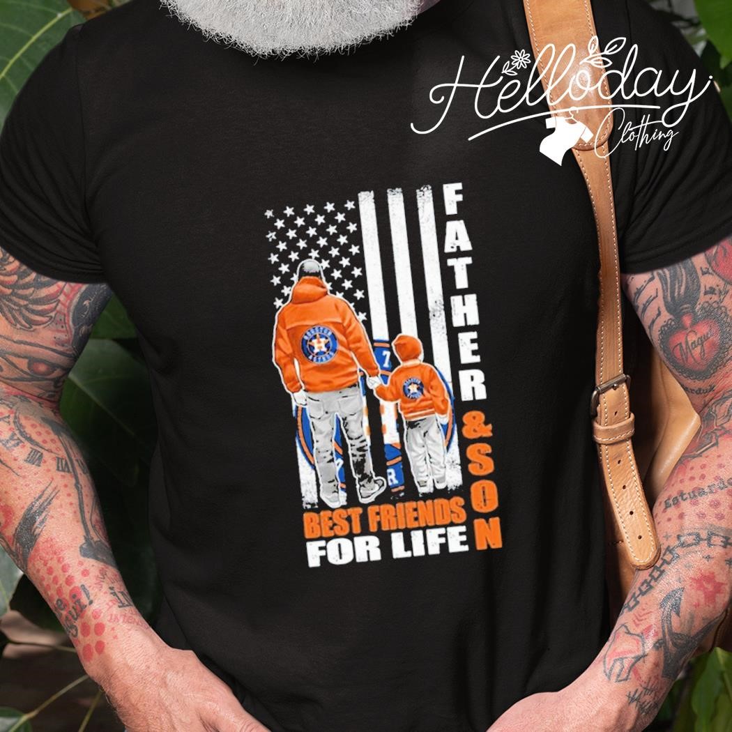 Houston Astros Father and Son Best Friends For Life USA Flag Fathers Day t- shirt